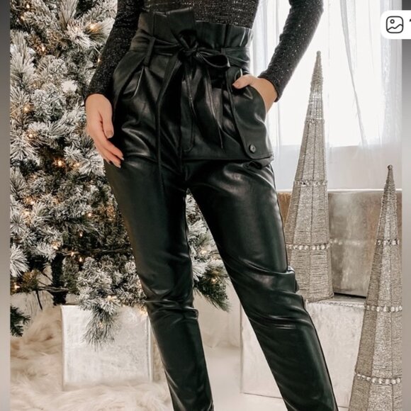 COMMANDO LADIES BLACK FAUX LEATHER JOGGERS - Picture 2 of 7